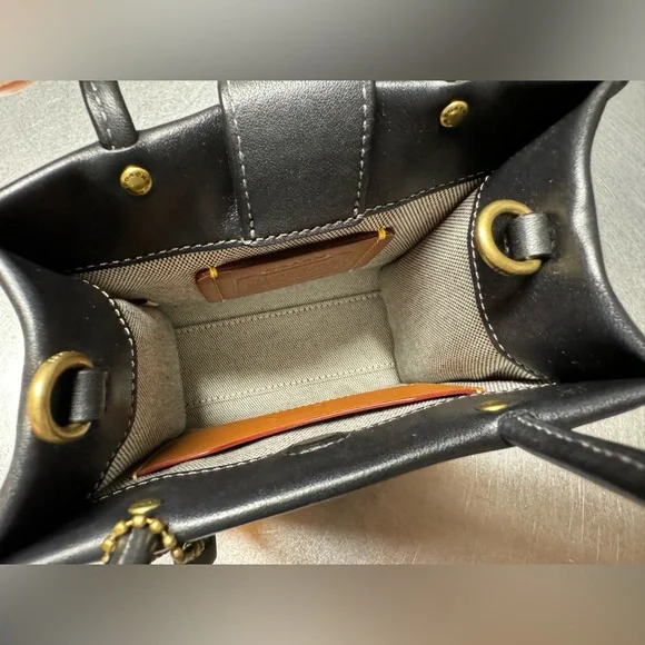 EUC Coach Cashin Mini Tote Crossbody Black Brass - Picture 11 of 14